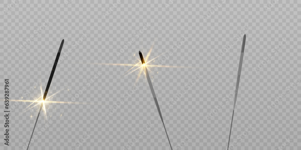 New Year's sparkler candle on a transparent background. Realistic sparkler. Magic light wand. Christmas decoration illustration. New Year's sparkler candle on a transparent background. Realistic sparkler. Magic light wand. Christmas decoration illustration.