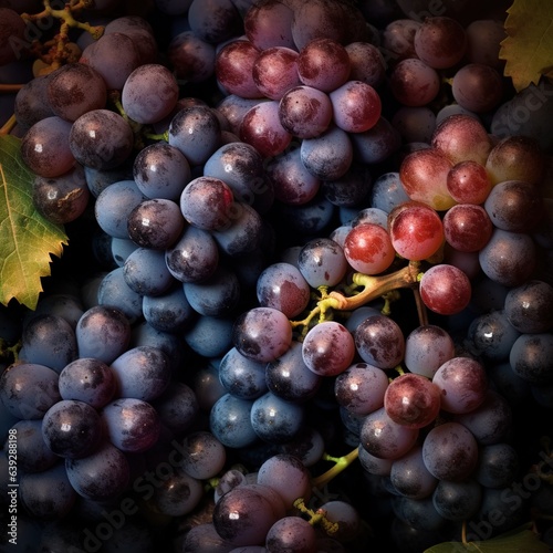 Realistic photo of a bunch of grapes. top view fruit scenery