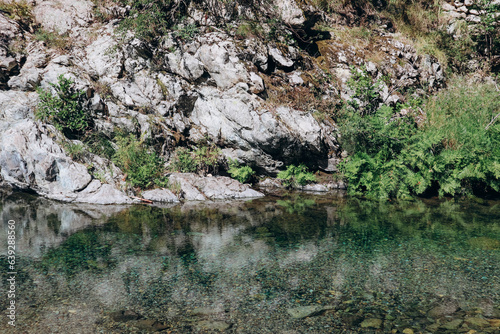 Mountain river near the village of Aquabianca in Italy, with clear water