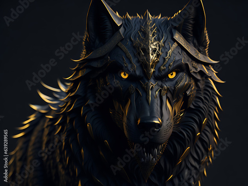 3D render of a wolf in a black background