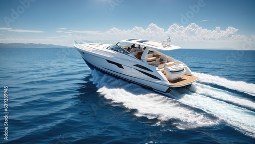Canvas Print "Graceful Speed: Luxurious Motor Boat Sailing Across the Azure Sea"