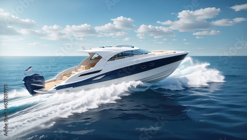 "Graceful Speed: Luxurious Motor Boat Sailing Across the Azure Sea" © Rifat