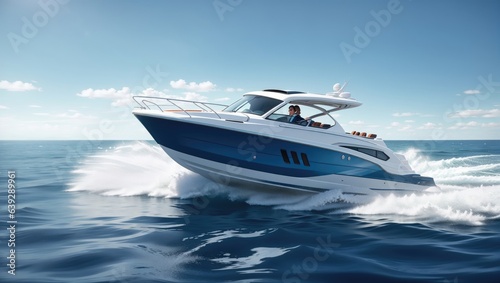 "Graceful Speed: Luxurious Motor Boat Sailing Across the Azure Sea"