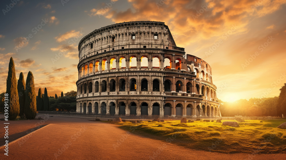 Fototapeta premium Rome, Italy. The Colosseum or Coliseum at sunrise