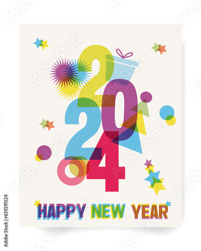 Happy new year 2024 template Brochure Risograph Effect. Greeting concept for 2024 new year celebration.