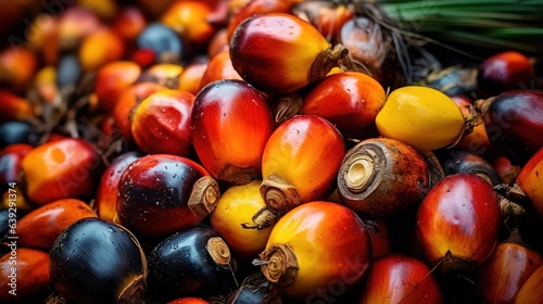 Realistic photo of a bunch of oil palm fruit. top view fruit scenery photo