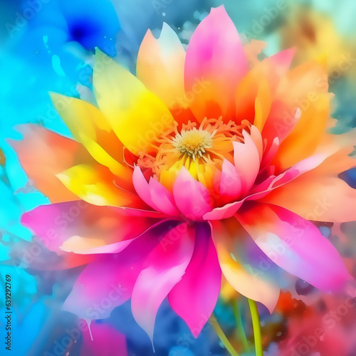 beautiful bright flower in watercolor painting style