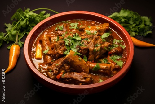Aromatic delight Mutton gosht rogan josh, Indian masala, showcased in a focused bowl Generative AI photo
