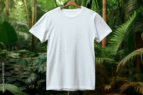 Classic white t-shirt mock up on a jungle background