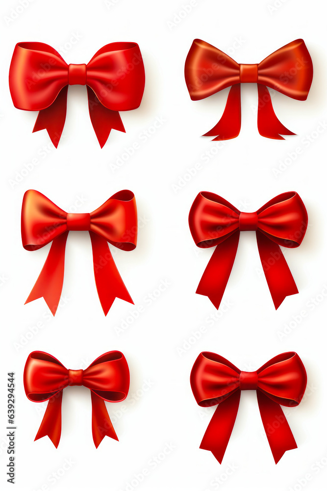 Set of four red bows with bow on each of them.