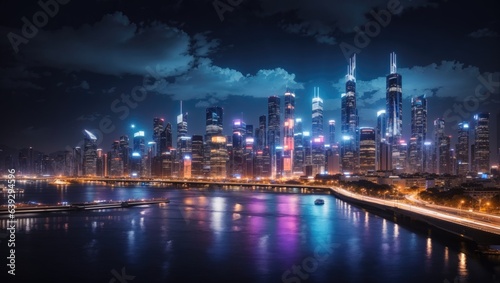 "Enchanting Night City Lights: Captivating Urban Skyline Illumination"