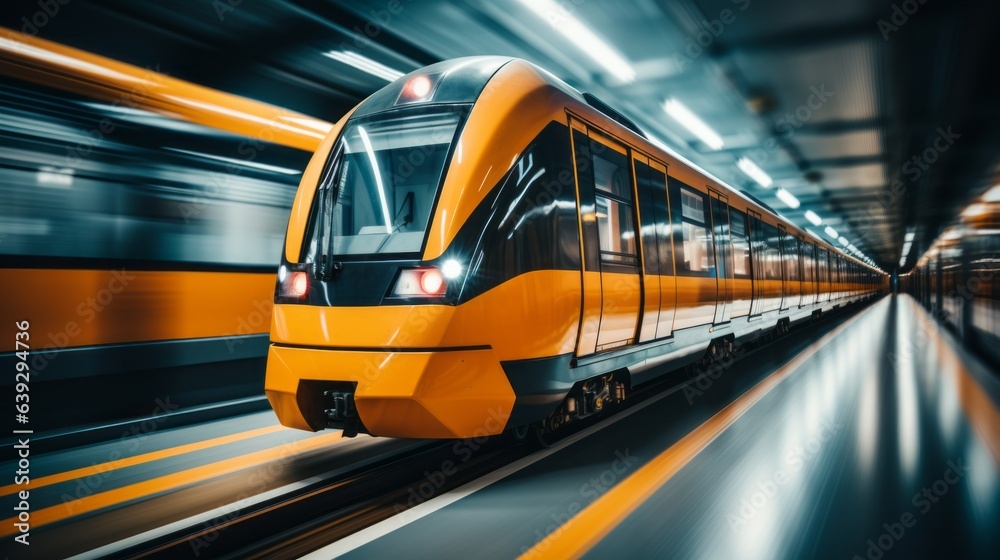 Subway train in motion. Generative AI