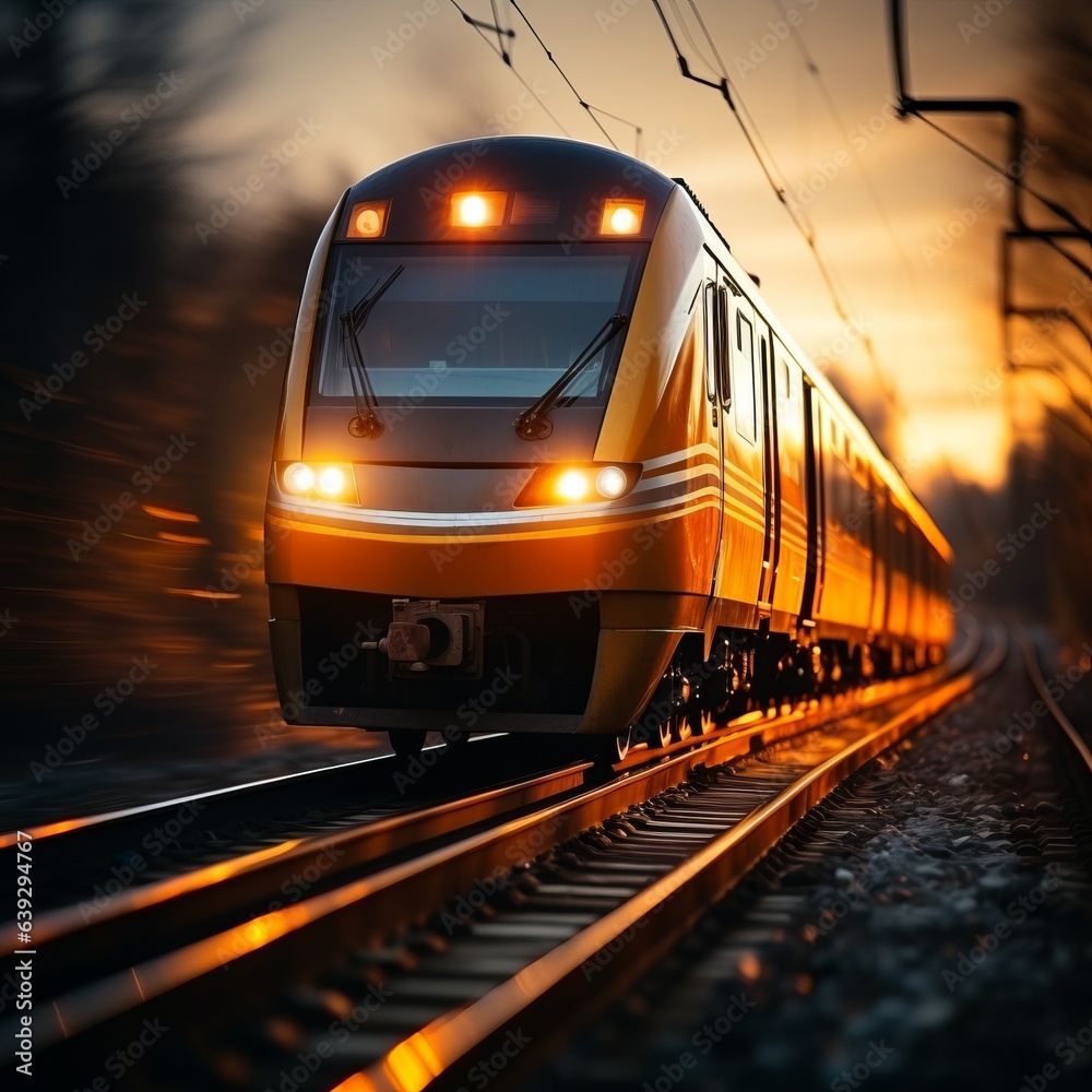 Naklejka premium Subway train in motion. Generative AI