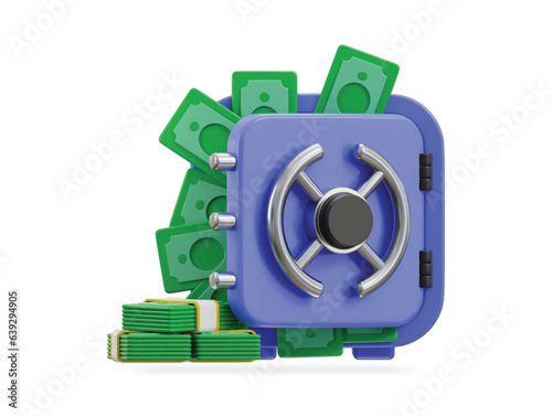 3d safe vault icon with money vector illustration