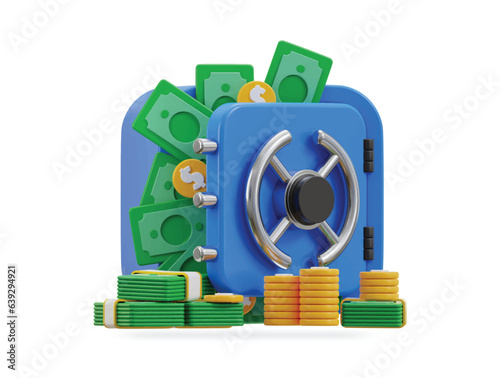 3d safe vault icon with money vector illustration