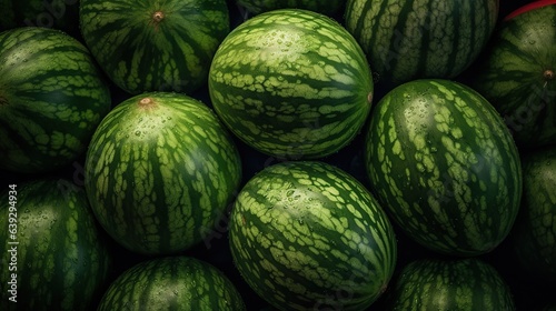 Realistic photo of a bunch of watermelons. top view fruit scenery photo