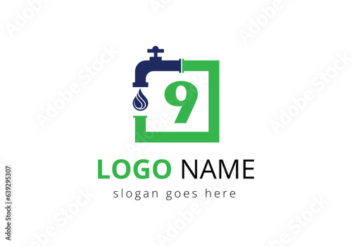 Letter 9 Plumber Logo Design.