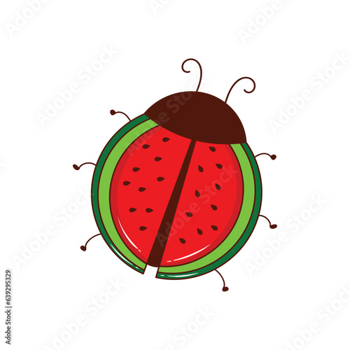 watermelon ladybug Mascot Character Vector illustration color children cartoon