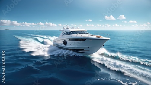 "Gleaming Adventure: Luxurious Motor Boat Slicing through Azure Waters" © Rifat