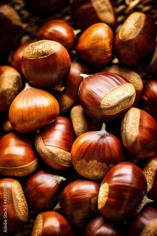 Realistic photo of a bunch of chestnuts. top view nuts scenery Realistic photo of a bunch of chestnuts. top view nuts scenery