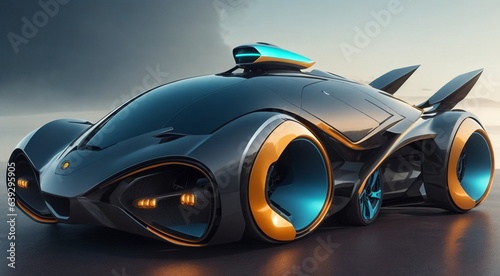 futuristic hyper car on the road, futuristic designed car, cyber car © Gegham