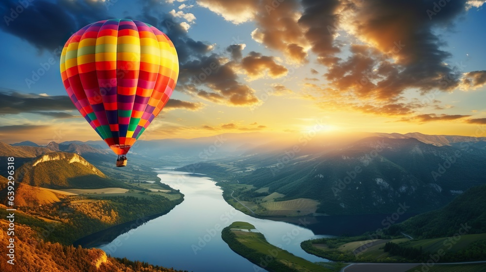 Hot Air Balloon Ride: Floating Over Scenic Valley or Canyon, generative Ai
