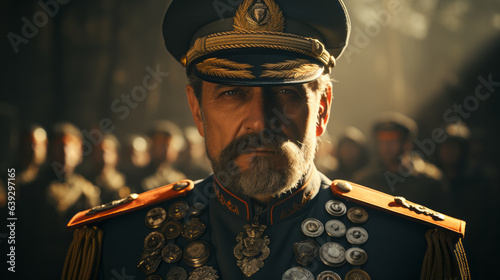 Strong dictator man facing the camera, military general, with military outfit, dictatorship or soviet union concept image photo
