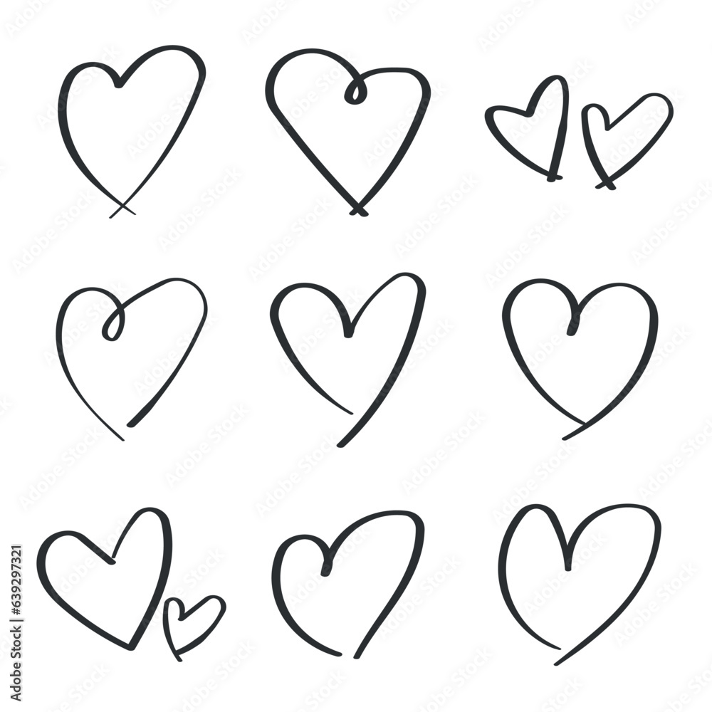 Hearts icon in hand drawn style. Handmade painted heart vector illustration on isolated background. Love doodle sign business concept.
