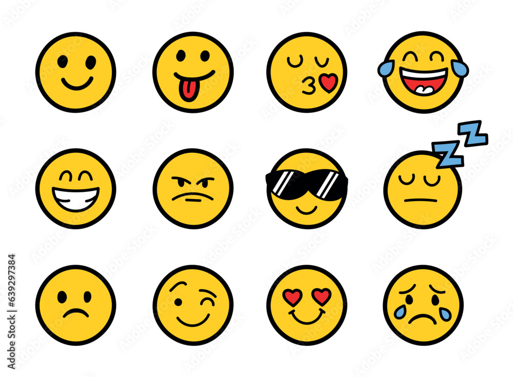 Emojis faces icon in hand drawn style. Doddle emoticons vector illustration on isolated background. Happy and sad face sign business concept.