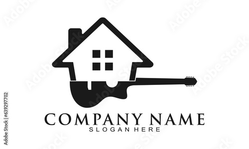 Guitar house illustration logo design vector