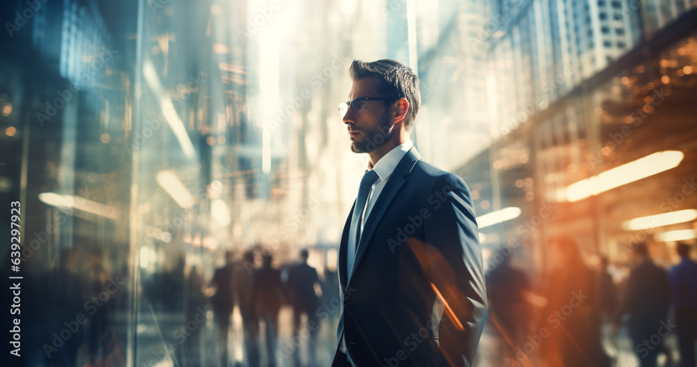 Businessman in a suit walking in an office hall Splash blur, blur effect. Businessman in a suit walking in an office hall Splash blur, blur effect.