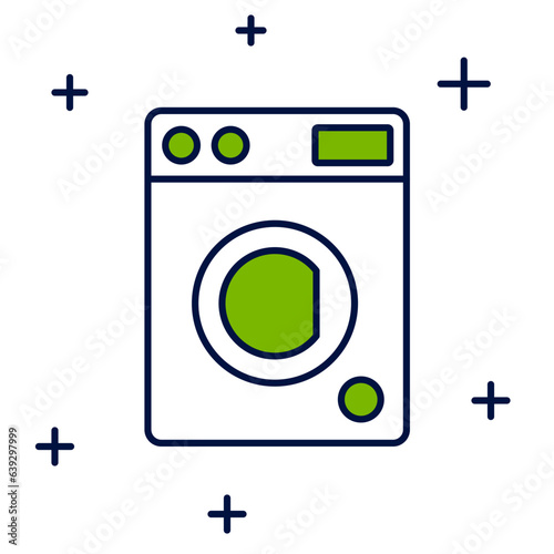 Filled outline Washer icon isolated on white background. Washing machine icon. Clothes washer - laundry machine. Home appliance symbol. Vector