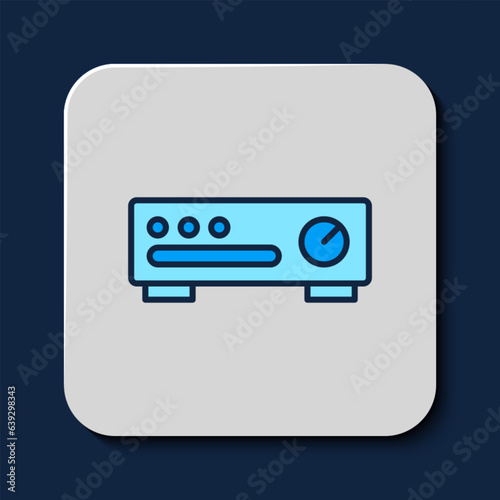 Filled outline Sound mixer controller icon isolated on blue background. Dj equipment slider buttons. Mixing console. Vector