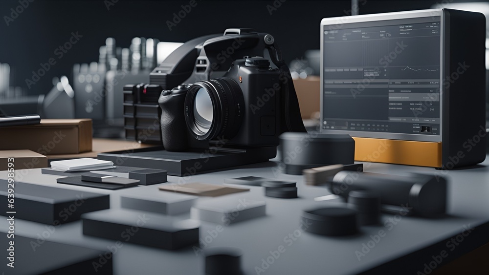 Photographic assets, camera, lens, studio set up, good quality lighting, background