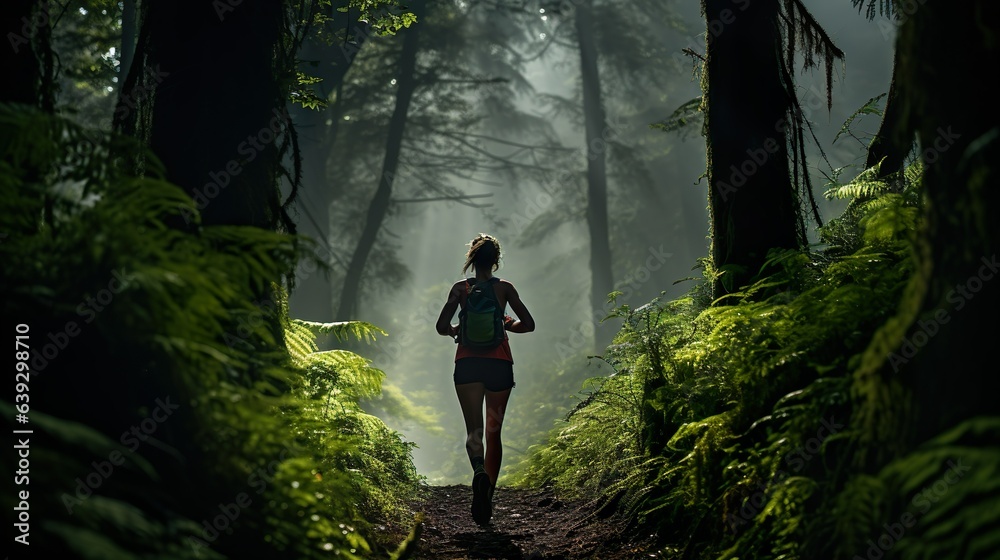 Forest Runner Navigating Lush Greenery & Nature, generative Ai