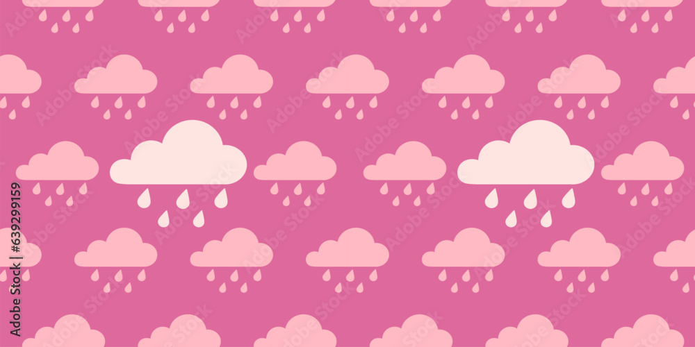 Seamless vector illustration with rain on Pink background