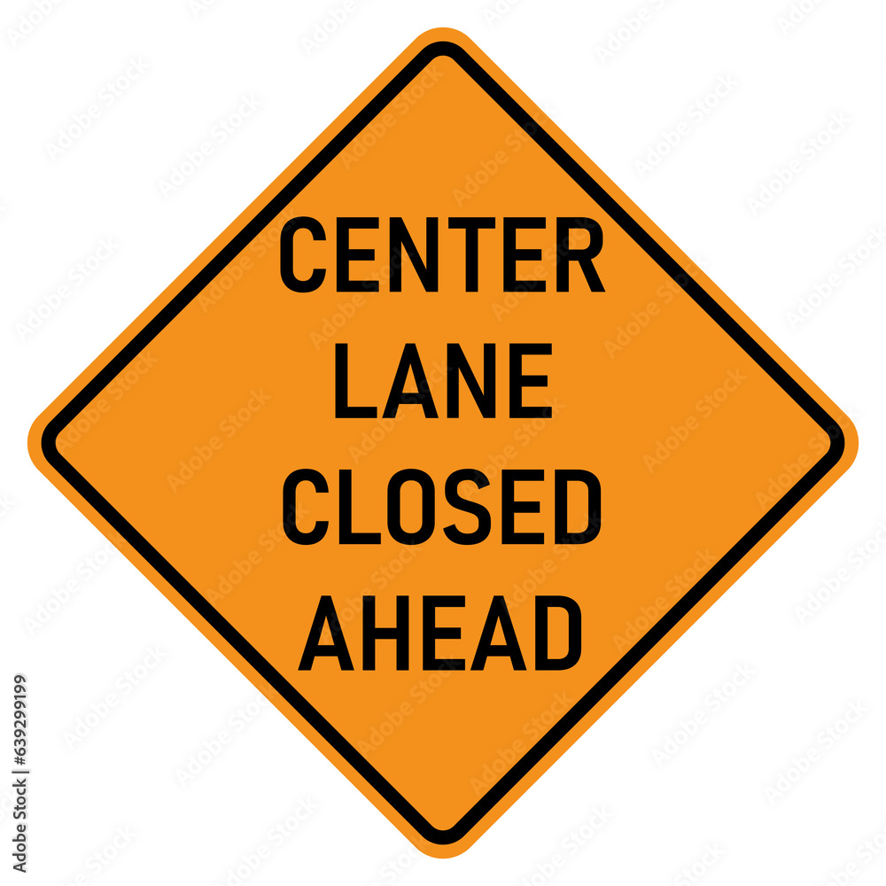 Transparent PNG of a Vector graphic of a usa Center Lane Closed Ahead highway sign. It consists of the wording Center Lane Closed Ahead within a black and red square tilted to 45 degrees Transparent PNG of a Vector graphic of a usa Center Lane Closed Ahead highway sign. It consists of the wording Center Lane Closed Ahead within a black and red square tilted to 45 degrees