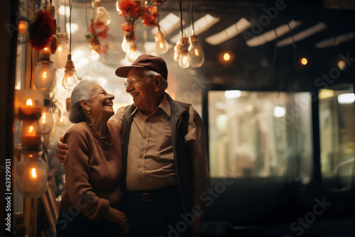 Elderly couple in love looking at each other and smiling