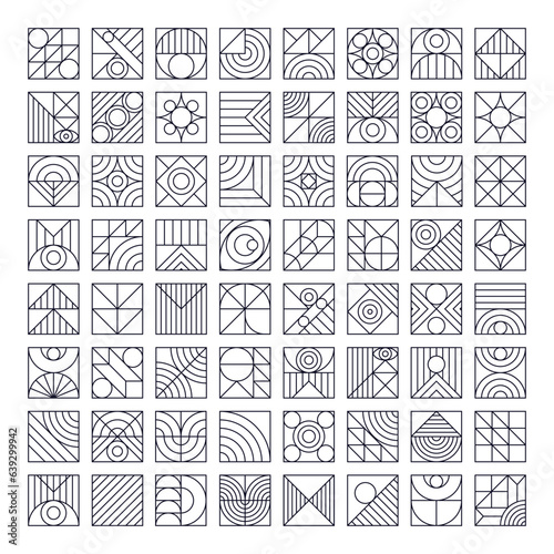 Bauhaus ornament set geometric line style with geometry figures and shapes circle, triangle. square for pattern, human psychology and mental health concept illustration. Vector 10 eps