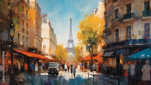 Under the radiant sun, Paris's iconic landmarks stand tall, their architectural grandeur accentuated by vibrant colors that breathe life into the cityscape, tourists and locals alike strolling along.