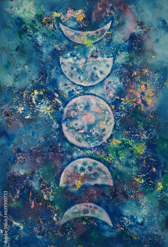 Moon phases acrylicAbstract acrylic painting depicting the phases of the moon
