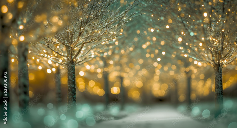 bokeh background sparkle blur christmas decoration celebration tree holiday winter light. Generative AI.