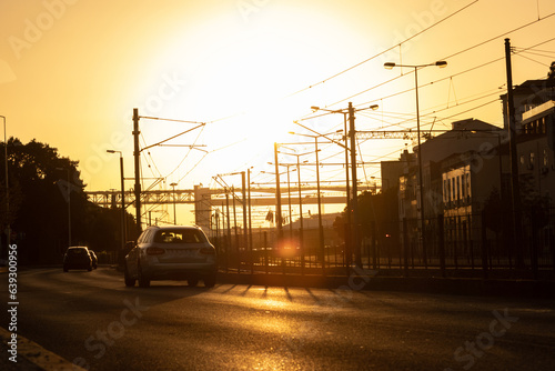 Cityscape of an European Town at orange sunset