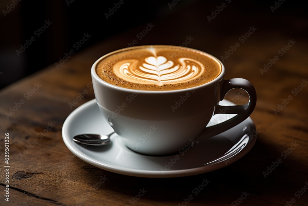 Coffee with latte art in cup , coffee lovers background, Generative Ai