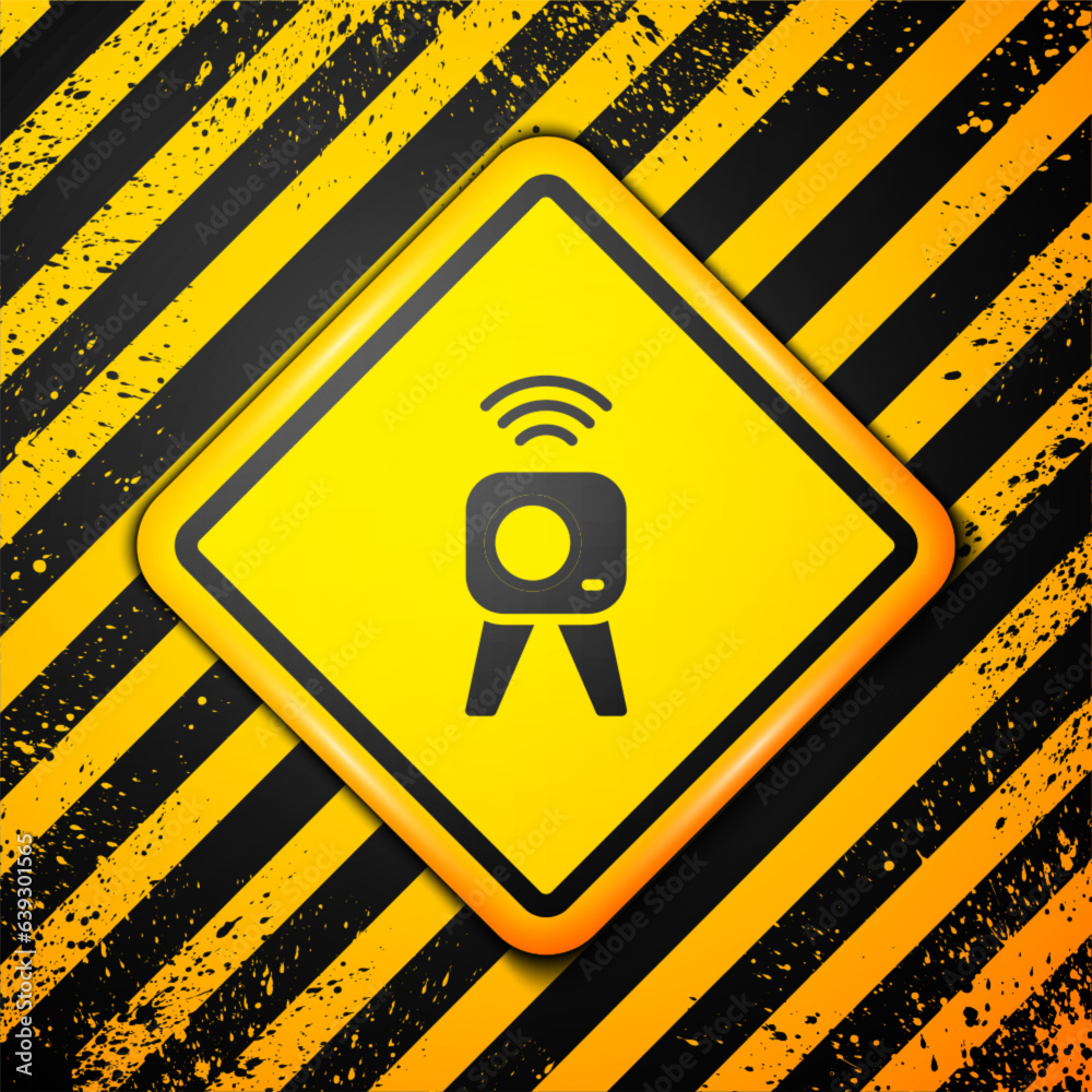 Black Web camera icon isolated on yellow background. Chat camera. Webcam icon. Warning sign. Vector Black Web camera icon isolated on yellow background. Chat camera. Webcam icon. Warning sign. Vector