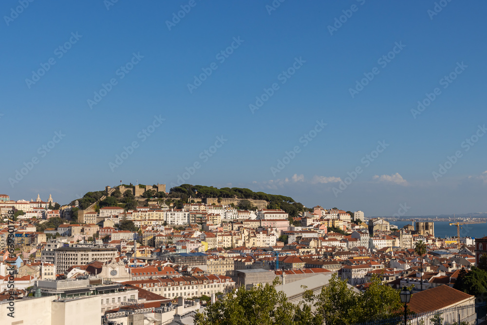 View of the houses of Lisbon on a bright sunny day