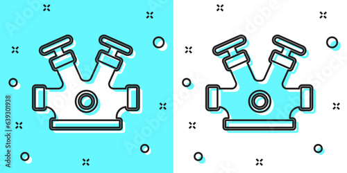 Black line Fire hydrant icon isolated on green and white background. Random dynamic shapes. Vector