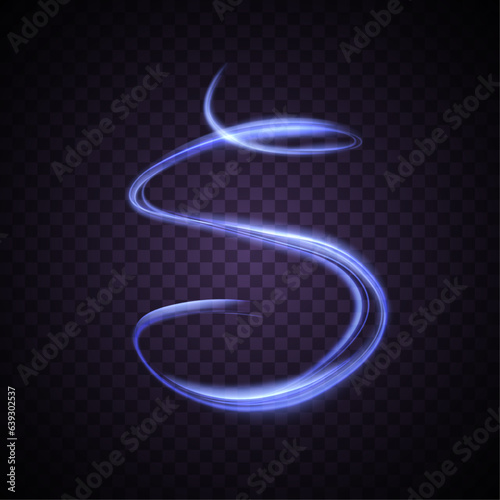 Blue swirl. Curved purple line light effect. Glowing purple circle. Blue pedestal, podium, platform, table. Vector illustration 