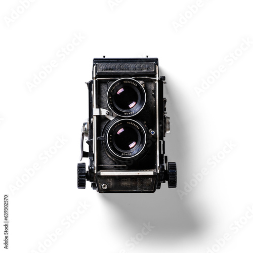 Close up view camera SLR isolated on white background.