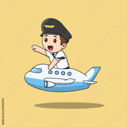 Free Cute Pilot With Airplane Vector Cartoon Illustration. Mascot Character Icon.